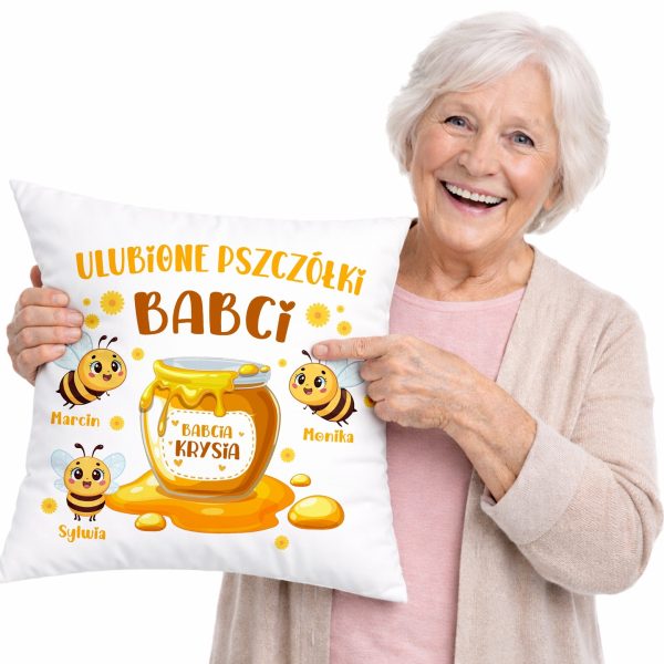 PODUSZKA DLA BABCI PERSONALIZOWANY PREZENT IMIONA WNUKÓW PSZCZÓŁKI