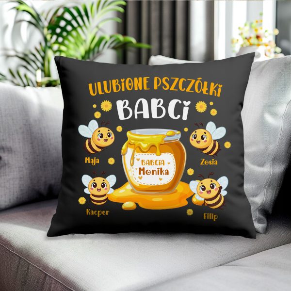 PODUSZKA DLA BABCI PERSONALIZOWANY PREZENT IMIONA WNUKÓW PSZCZÓŁKI