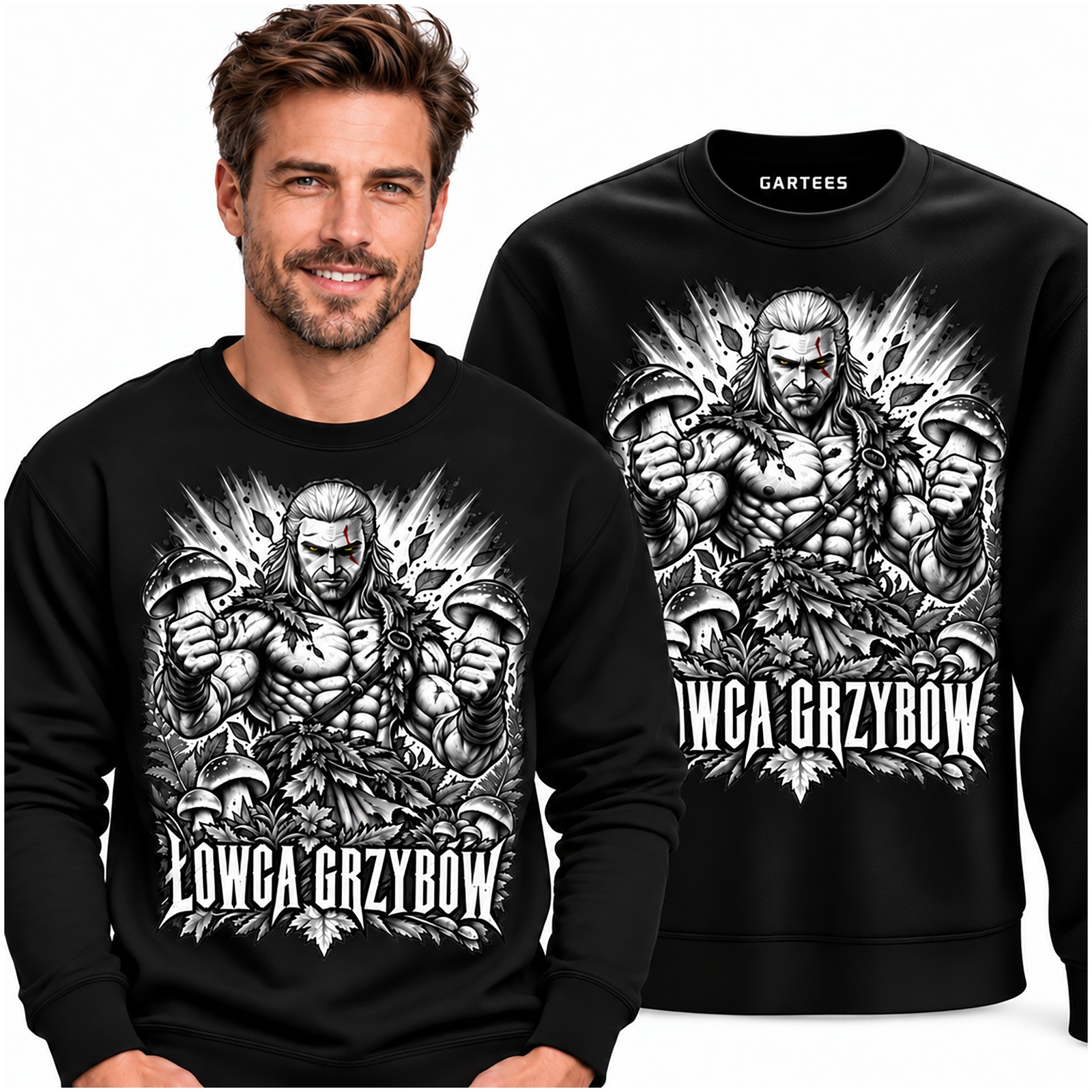 Koszulka męska Łowca grzybów wojownik dla grzybiarza — zdjęcie 1