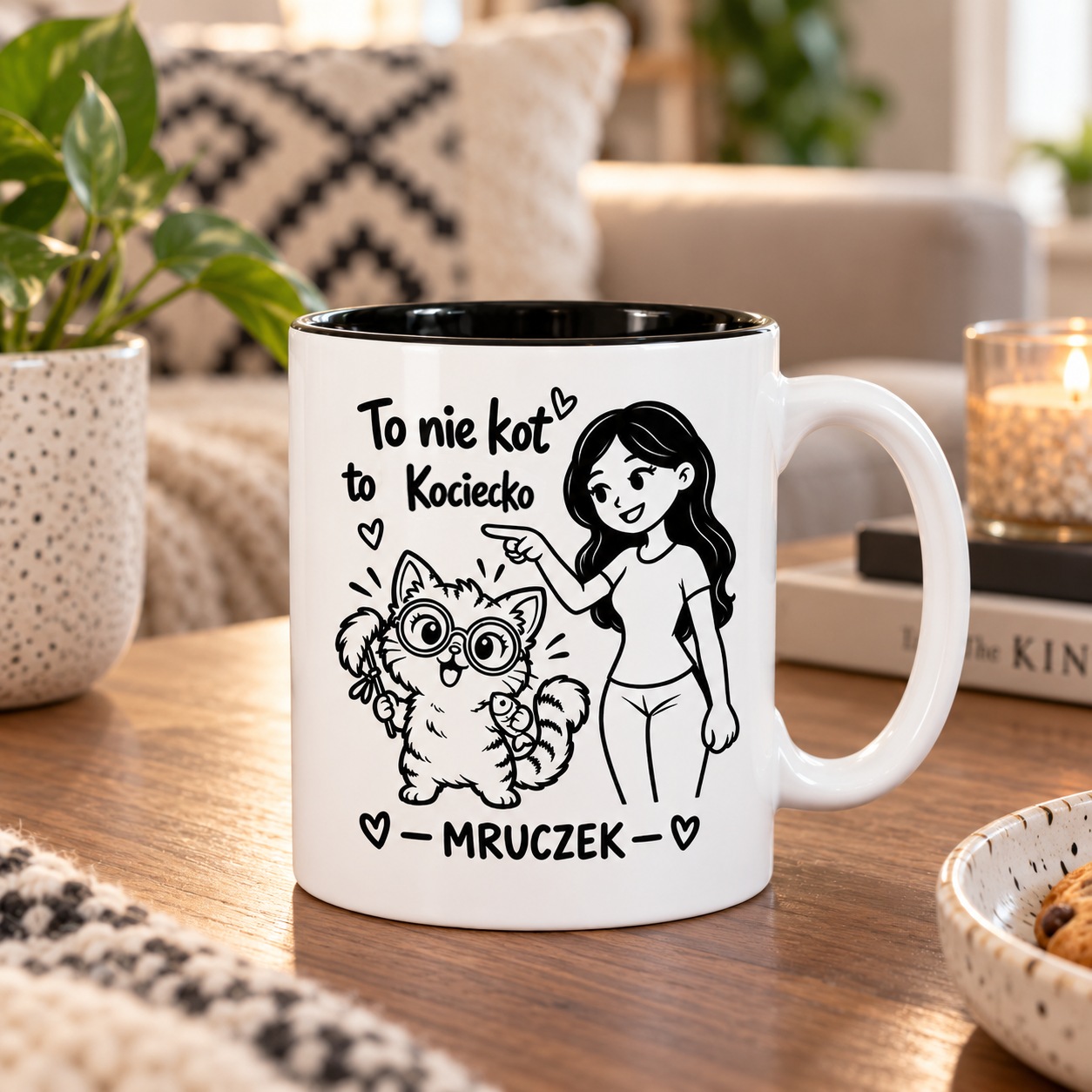 Kubek z czarnym wnętrzem To nie kot to kociecko z imieniem — zdjęcie 3