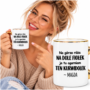 Kubek z humorystyczną rymowanką i podpisem Magda