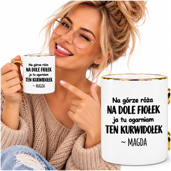 Kubek z humorystyczną rymowanką i podpisem Magda