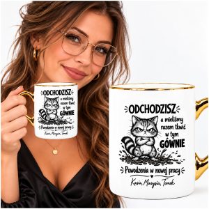 Kubek ze złotym uchem Odchodzisz pożegnanie z pracy z podpisem