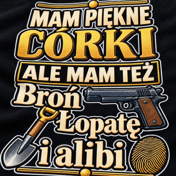 KOSZULKA MĘSKA MAM PIĘKNE CÓRKI BROŃ ŁOPATĘ I ALIBI DLA TATY