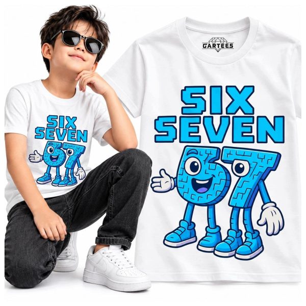 Koszulka dziecięca Six Seven 67 niebieskie cyfry