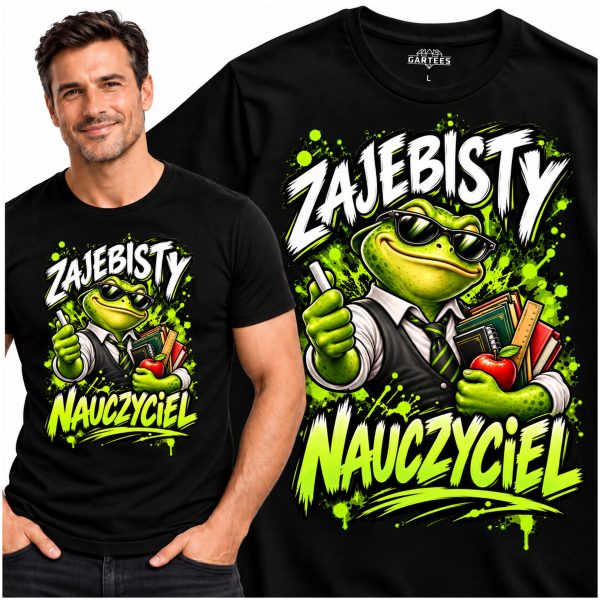 Koszulka męska Żajebisty nauczyciel z zieloną żabą