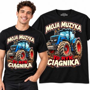 KOSZULKA MĘSKA MOJA MUZYKA TO RYK CIĄGNIKA PREZENT DLA ROLNIKA