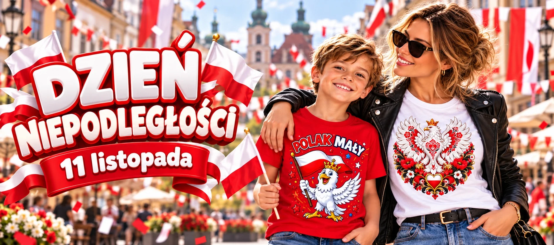 11 listopada — Dzień Niepodległości. Mama i syn w koszulkach Gartees z kolekcji Polska.